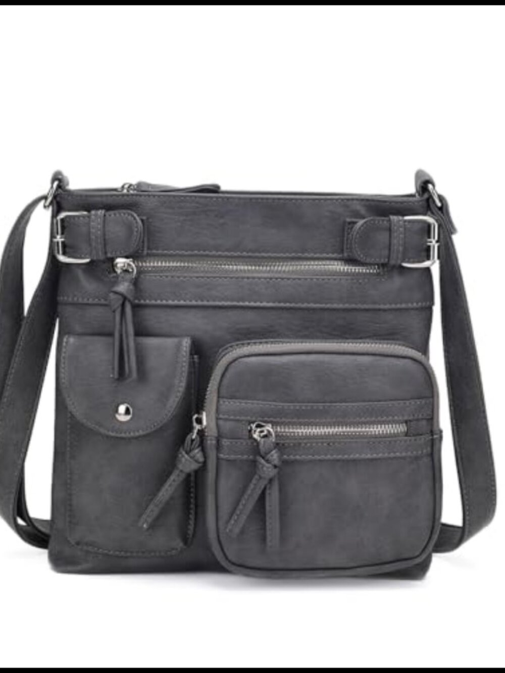 KouLi Buir PU Leather Crossbody Bag Adjustable Strap Zipper Pockets Purse